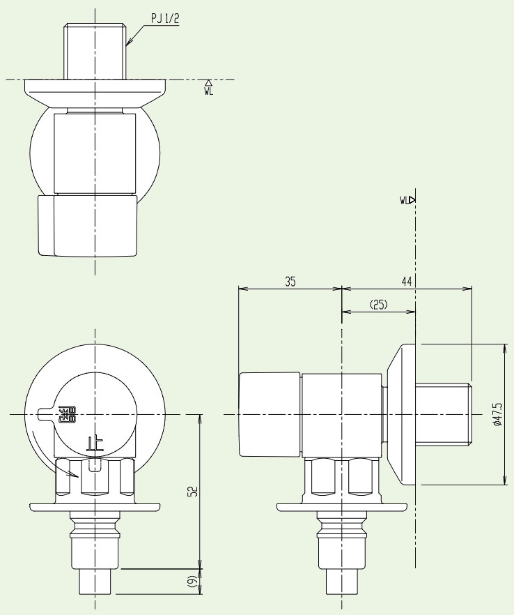 リクシル 【LF-WJ50KQA】 緊急止水弁付洗濯機用単水栓 LIXIL/INAX